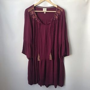 Knox Rose Wine Embroidered Drop Waist Dress